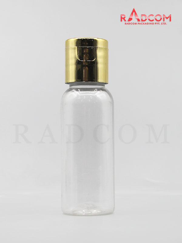 30ML Boston Clear Pet Bottle with Shinny Gold Flip Top